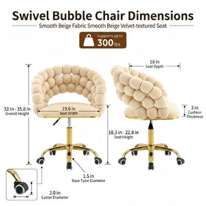 English Elm Velvet Bubble Back Swivel Vanity Chair with Gold Base for Glam Bedroom Dressing Beige W3875P457576