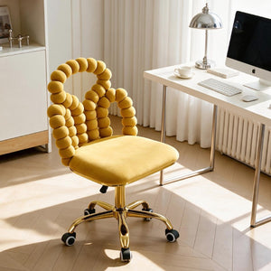 English Elm Yellow Velvet Swivel Task Chair Sculptural Bubble Ring Back with Gold Base W3875P457580