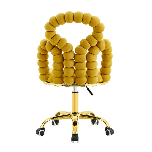 English Elm Yellow Velvet Swivel Task Chair Sculptural Bubble Ring Back with Gold Base W3875P457580
