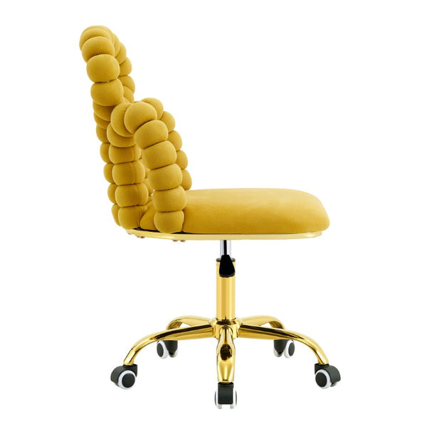 English Elm Yellow Velvet Swivel Task Chair Sculptural Bubble Ring Back with Gold Base W3875P457580