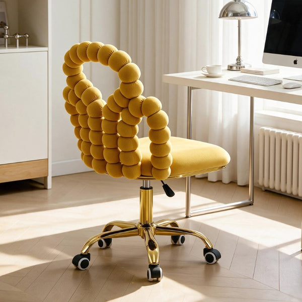 English Elm Yellow Velvet Swivel Task Chair Sculptural Bubble Ring Back with Gold Base W3875P457580