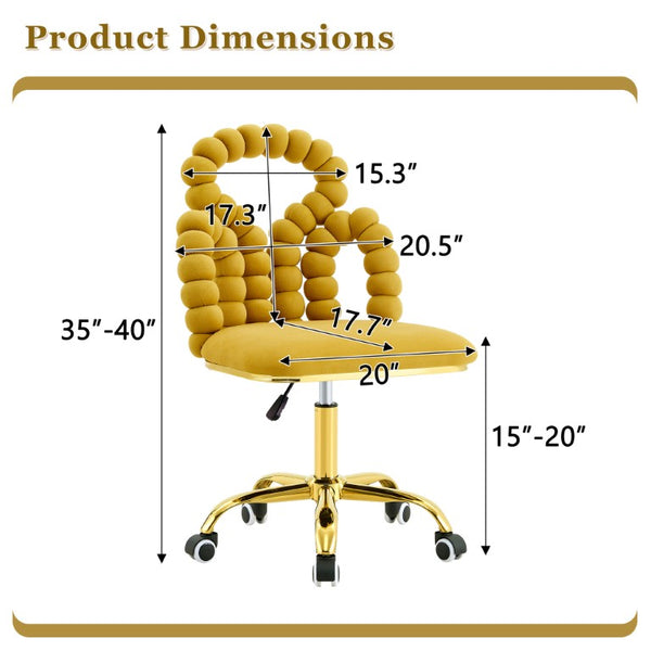 English Elm Yellow Velvet Swivel Task Chair Sculptural Bubble Ring Back with Gold Base W3875P457580