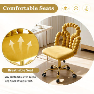 English Elm Yellow Velvet Swivel Task Chair Sculptural Bubble Ring Back with Gold Base W3875P457580