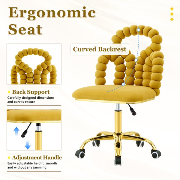 English Elm Yellow Velvet Swivel Task Chair Sculptural Bubble Ring Back with Gold Base W3875P457580