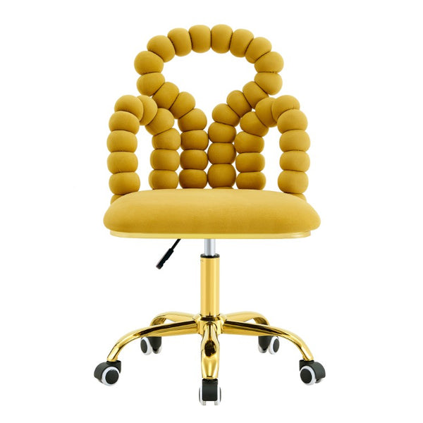 English Elm Yellow Velvet Swivel Task Chair Sculptural Bubble Ring Back with Gold Base W3875P457580