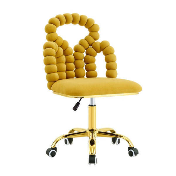English Elm Yellow Velvet Swivel Task Chair Sculptural Bubble Ring Back with Gold Base W3875P457580