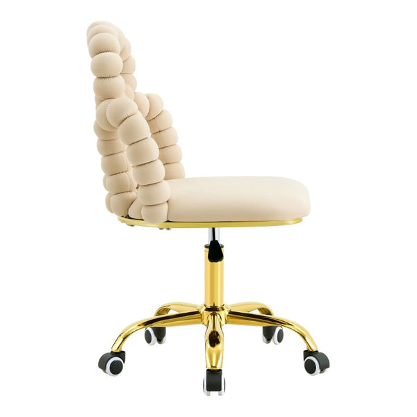 English Elm Beige Velvet Bubble Back Swivel Chair with Gold Base for Glam Home Office W3875P457581