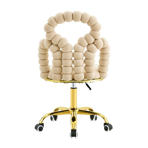 English Elm Beige Velvet Bubble Back Swivel Chair with Gold Base for Glam Home Office W3875P457581