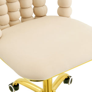 English Elm Beige Velvet Bubble Back Swivel Chair with Gold Base for Glam Home Office W3875P457581
