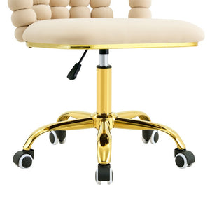 English Elm Beige Velvet Bubble Back Swivel Chair with Gold Base for Glam Home Office W3875P457581