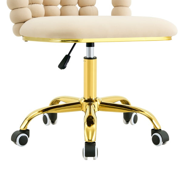English Elm Beige Velvet Bubble Back Swivel Chair with Gold Base for Glam Home Office W3875P457581
