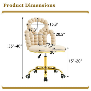 English Elm Beige Velvet Bubble Back Swivel Chair with Gold Base for Glam Home Office W3875P457581