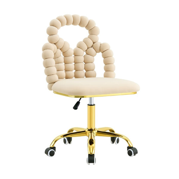English Elm Beige Velvet Bubble Back Swivel Chair with Gold Base for Glam Home Office W3875P457581