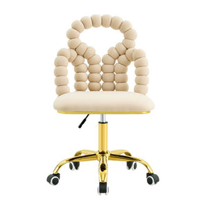 English Elm Beige Velvet Bubble Back Swivel Chair with Gold Base for Glam Home Office W3875P457581