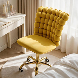 English Elm Yellow Velvet Swivel Vanity Chair Bubble Grid Back Gold Base Adjustable Seat W3875P457584