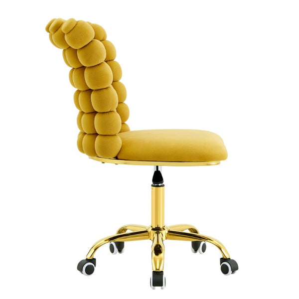 English Elm Yellow Velvet Swivel Vanity Chair Bubble Grid Back Gold Base Adjustable Seat W3875P457584