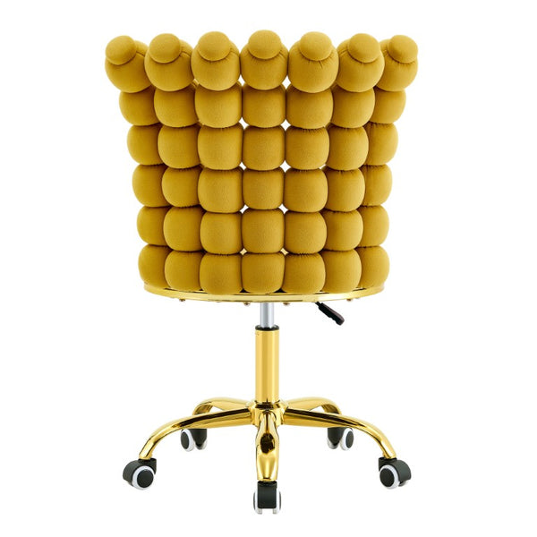 English Elm Yellow Velvet Swivel Vanity Chair Bubble Grid Back Gold Base Adjustable Seat W3875P457584