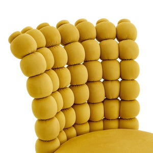 English Elm Yellow Velvet Swivel Vanity Chair Bubble Grid Back Gold Base Adjustable Seat W3875P457584