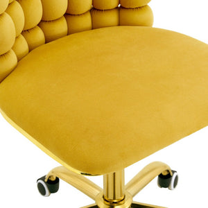English Elm Yellow Velvet Swivel Vanity Chair Bubble Grid Back Gold Base Adjustable Seat W3875P457584