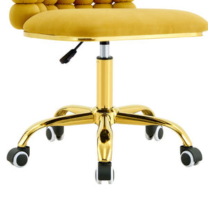 English Elm Yellow Velvet Swivel Vanity Chair Bubble Grid Back Gold Base Adjustable Seat W3875P457584