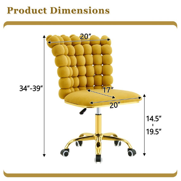 English Elm Yellow Velvet Swivel Vanity Chair Bubble Grid Back Gold Base Adjustable Seat W3875P457584