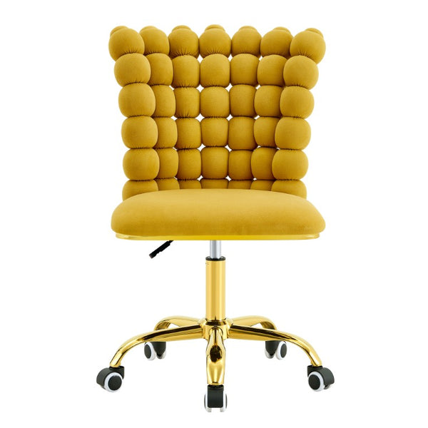 English Elm Yellow Velvet Swivel Vanity Chair Bubble Grid Back Gold Base Adjustable Seat W3875P457584