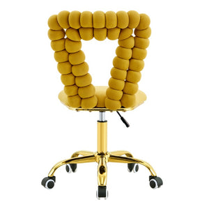 English Elm Yellow Velvet Swivel Vanity Chair Bubble Tufted Back Gold Base Adjustable Height W3875P457586