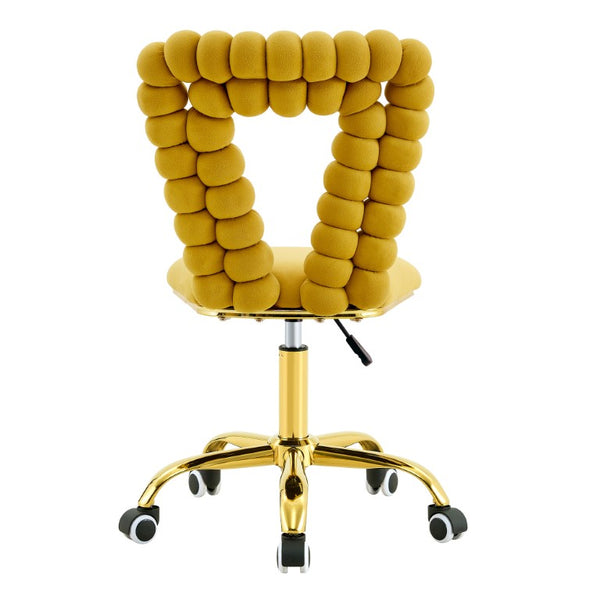 English Elm Yellow Velvet Swivel Vanity Chair Bubble Tufted Back Gold Base Adjustable Height W3875P457586