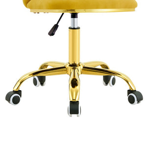 English Elm Yellow Velvet Swivel Vanity Chair Bubble Tufted Back Gold Base Adjustable Height W3875P457586