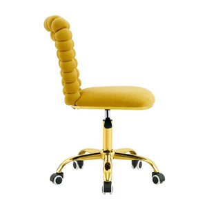 English Elm Yellow Velvet Swivel Vanity Chair Bubble Tufted Back Gold Base Adjustable Height W3875P457586