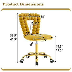 English Elm Yellow Velvet Swivel Vanity Chair Bubble Tufted Back Gold Base Adjustable Height W3875P457586