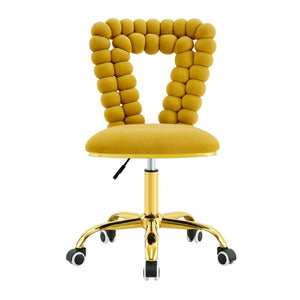 English Elm Yellow Velvet Swivel Vanity Chair Bubble Tufted Back Gold Base Adjustable Height W3875P457586