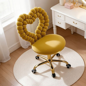 English Elm Yellow Velvet Swivel Vanity Chair Heart Bubble Back Glam Gold Base Dressing Room W3875P457588