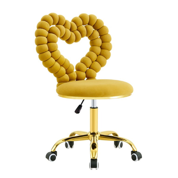 English Elm Yellow Velvet Swivel Vanity Chair Heart Bubble Back Glam Gold Base Dressing Room W3875P457588