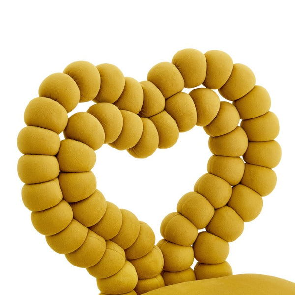 English Elm Yellow Velvet Swivel Vanity Chair Heart Bubble Back Glam Gold Base Dressing Room W3875P457588