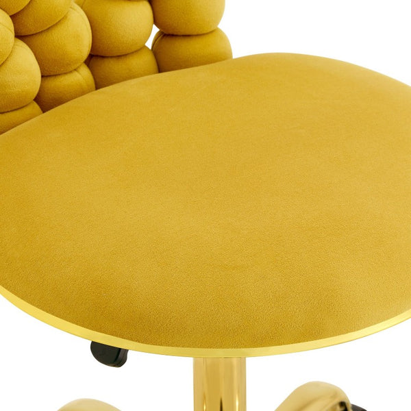 English Elm Yellow Velvet Swivel Vanity Chair Heart Bubble Back Glam Gold Base Dressing Room W3875P457588
