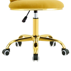 English Elm Yellow Velvet Swivel Vanity Chair Heart Bubble Back Glam Gold Base Dressing Room W3875P457588