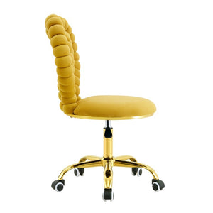 English Elm Yellow Velvet Swivel Vanity Chair Heart Bubble Back Glam Gold Base Dressing Room W3875P457588