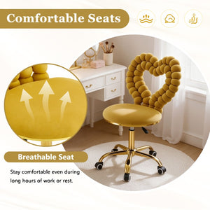 English Elm Yellow Velvet Swivel Vanity Chair Heart Bubble Back Glam Gold Base Dressing Room W3875P457588