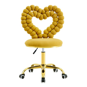 English Elm Yellow Velvet Swivel Vanity Chair Heart Bubble Back Glam Gold Base Dressing Room W3875P457588