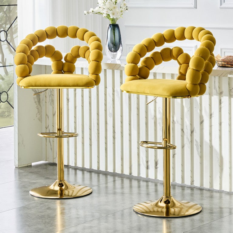 English Elm Modern Velvet Swivel Barstools Set of 2 Sculptural Bubble Back with Gold Pedestal Base W3875P457590