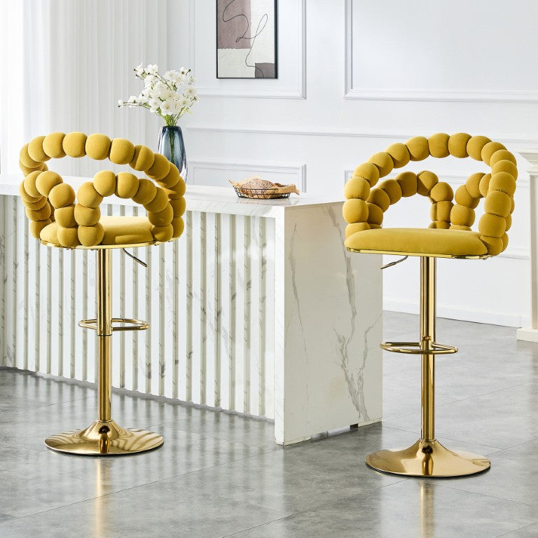 English Elm Modern Velvet Swivel Barstools Set of 2 Sculptural Bubble Back with Gold Pedestal Base W3875P457590