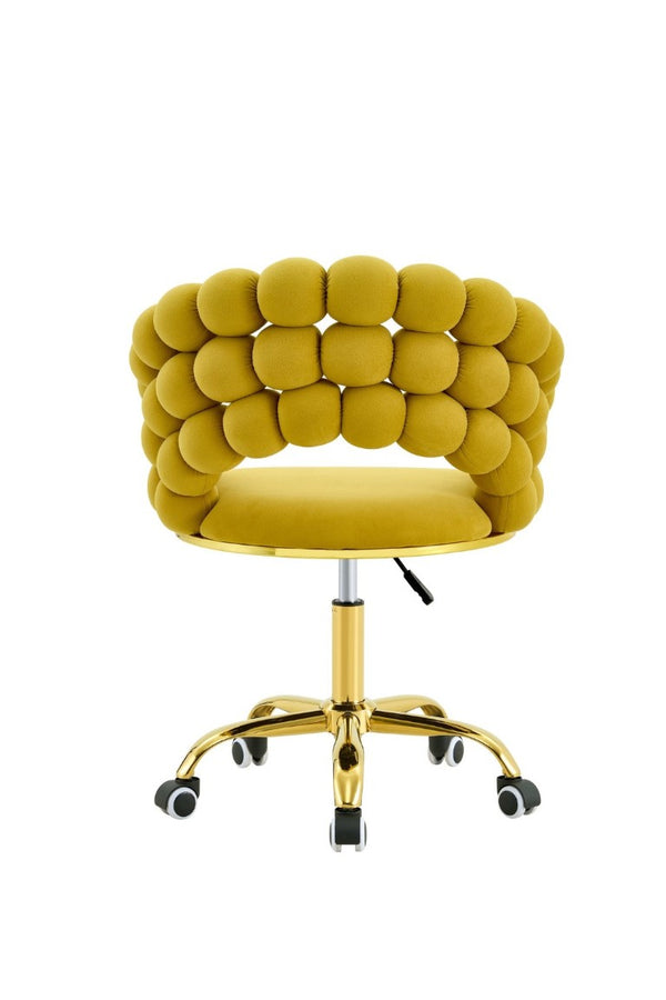 English Elm Velvet Bubble Back Swivel Vanity Chair with Gold Base for Glam Bedroom Dressing Yellow W3875P457940