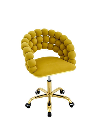 English Elm Velvet Bubble Back Swivel Vanity Chair with Gold Base for Glam Bedroom Dressing Yellow W3875P457940