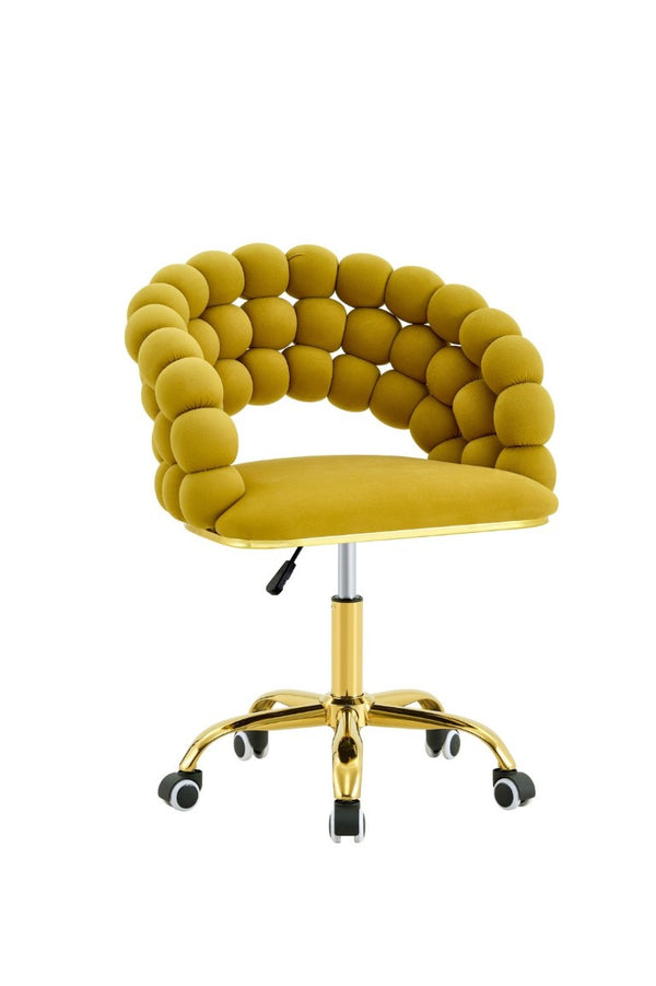 English Elm Velvet Bubble Back Swivel Vanity Chair with Gold Base for Glam Bedroom Dressing Yellow W3875P457940