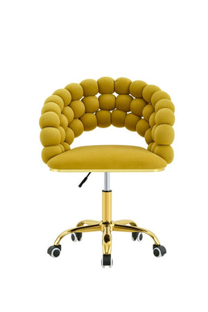 English Elm Velvet Bubble Back Swivel Vanity Chair with Gold Base for Glam Bedroom Dressing Yellow W3875P457940