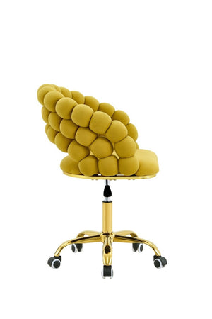 English Elm Velvet Bubble Back Swivel Vanity Chair with Gold Base for Glam Bedroom Dressing Yellow W3875P457940