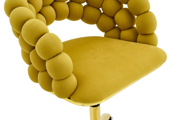 English Elm Velvet Bubble Back Swivel Vanity Chair with Gold Base for Glam Bedroom Dressing Yellow W3875P457940