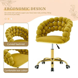 English Elm Velvet Bubble Back Swivel Vanity Chair with Gold Base for Glam Bedroom Dressing Yellow W3875P457940