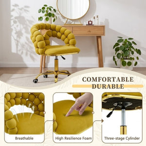 English Elm Velvet Bubble Back Swivel Vanity Chair with Gold Base for Glam Bedroom Dressing Yellow W3875P457940